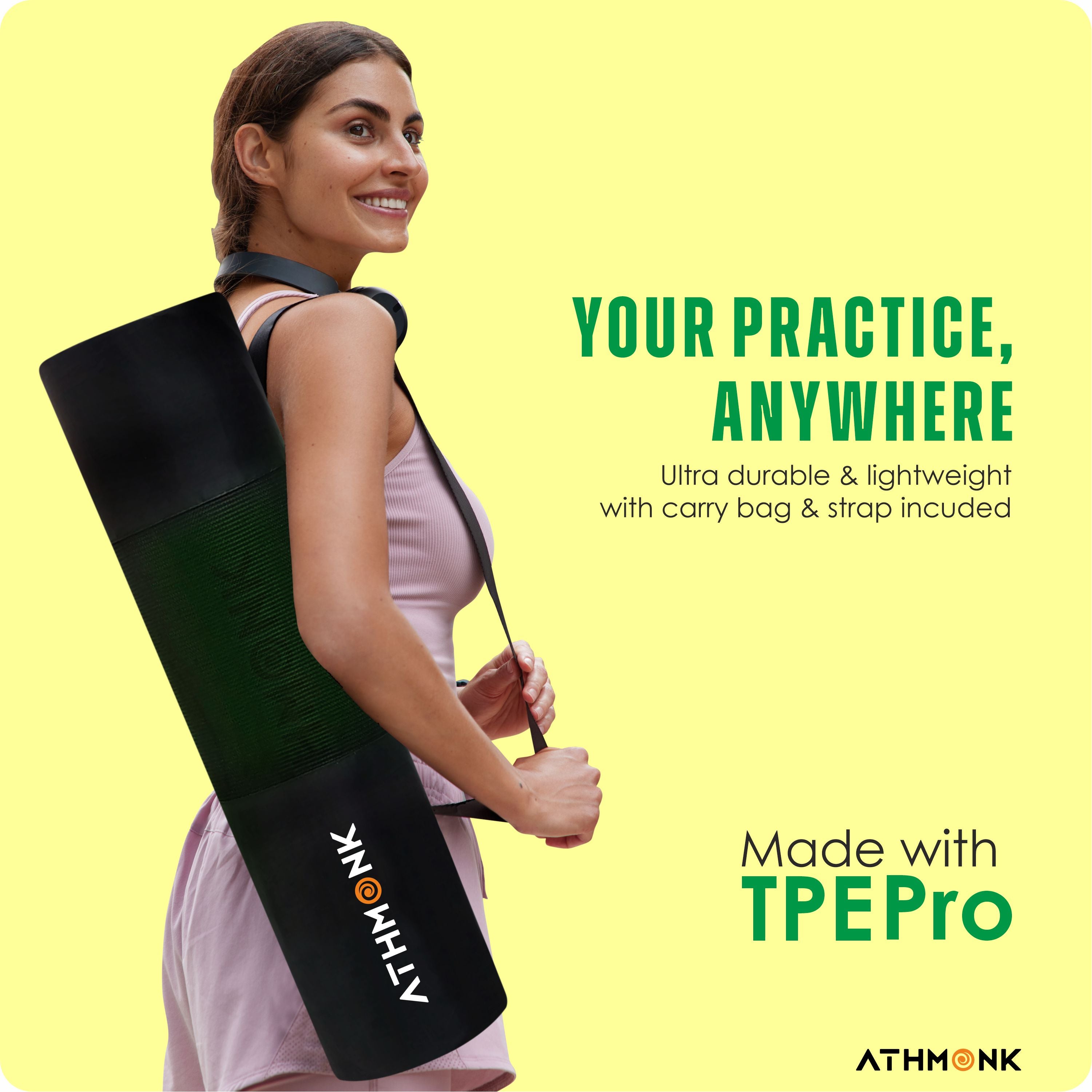 Athmonk Dual Colour TPE Pro Yoga Mat for Woman and Man with Alignment Guide Lines | Home Gym Equipment Exercise Mats for Workout | 6mm Thick Anti Slip Mat for Kids | Big Size with Cover Bag